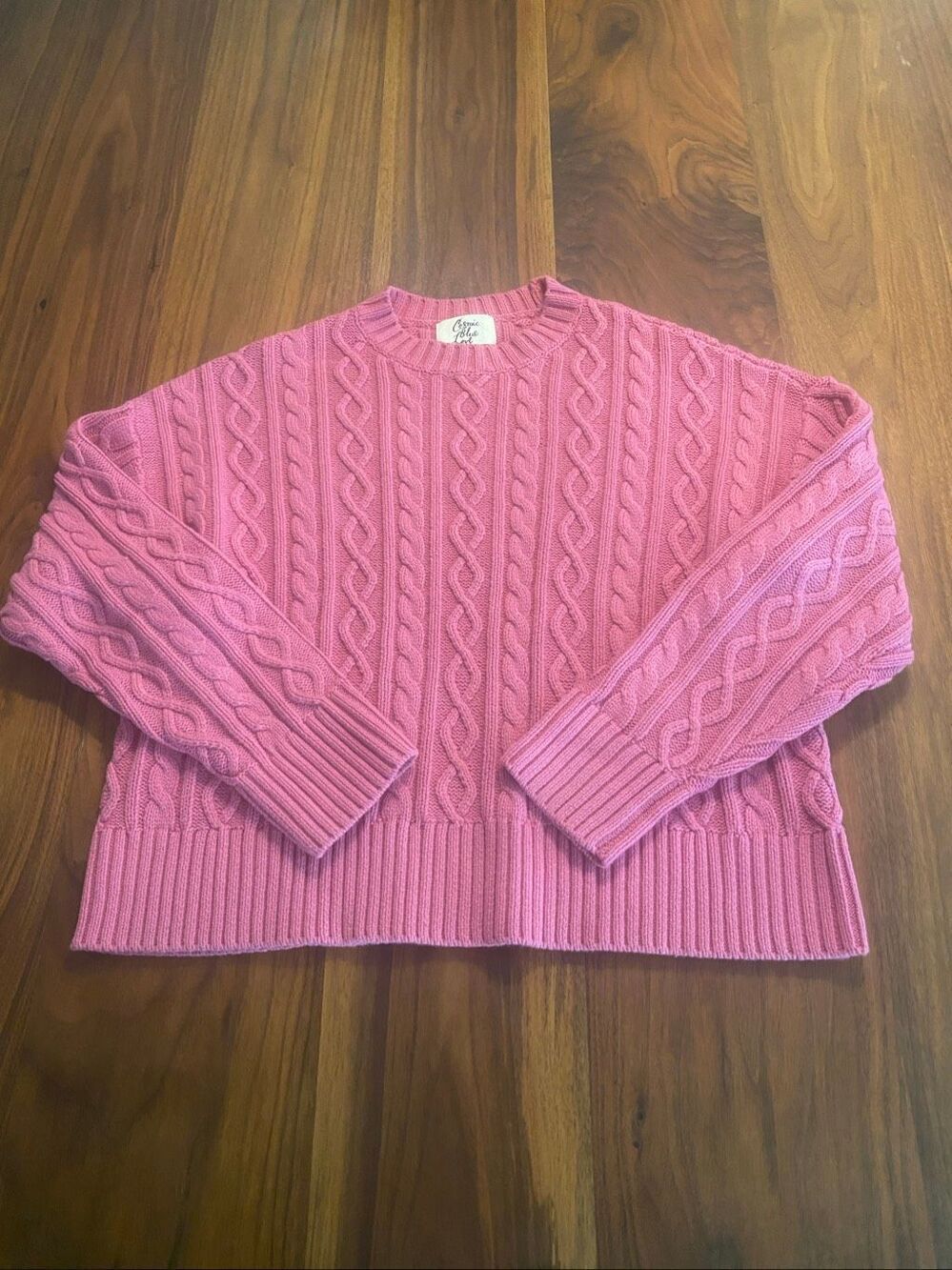 Cosmic Blue Love Womens Pink Crew Neck Cropped Cable Knit Pullover Sweater Small